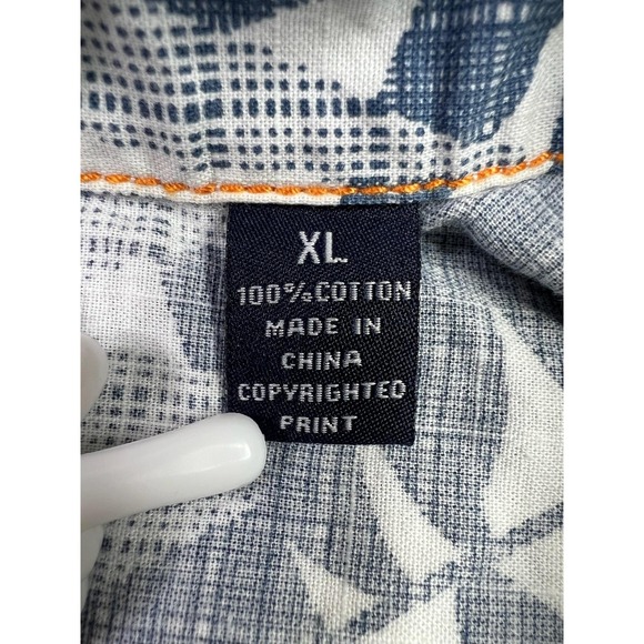 Reyn Spooner Shirt Mens XL Blue White Leaf Hawaiian Short Sleeve Button Up - Picture 5 of 8